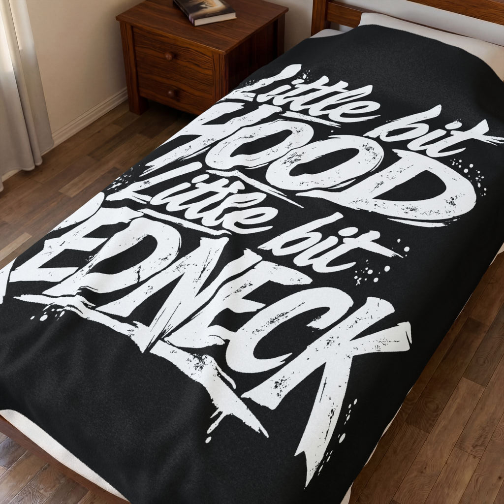 Velveteen Plush throw — "Little Bit Hood, Little Bit Redneck" by Printify