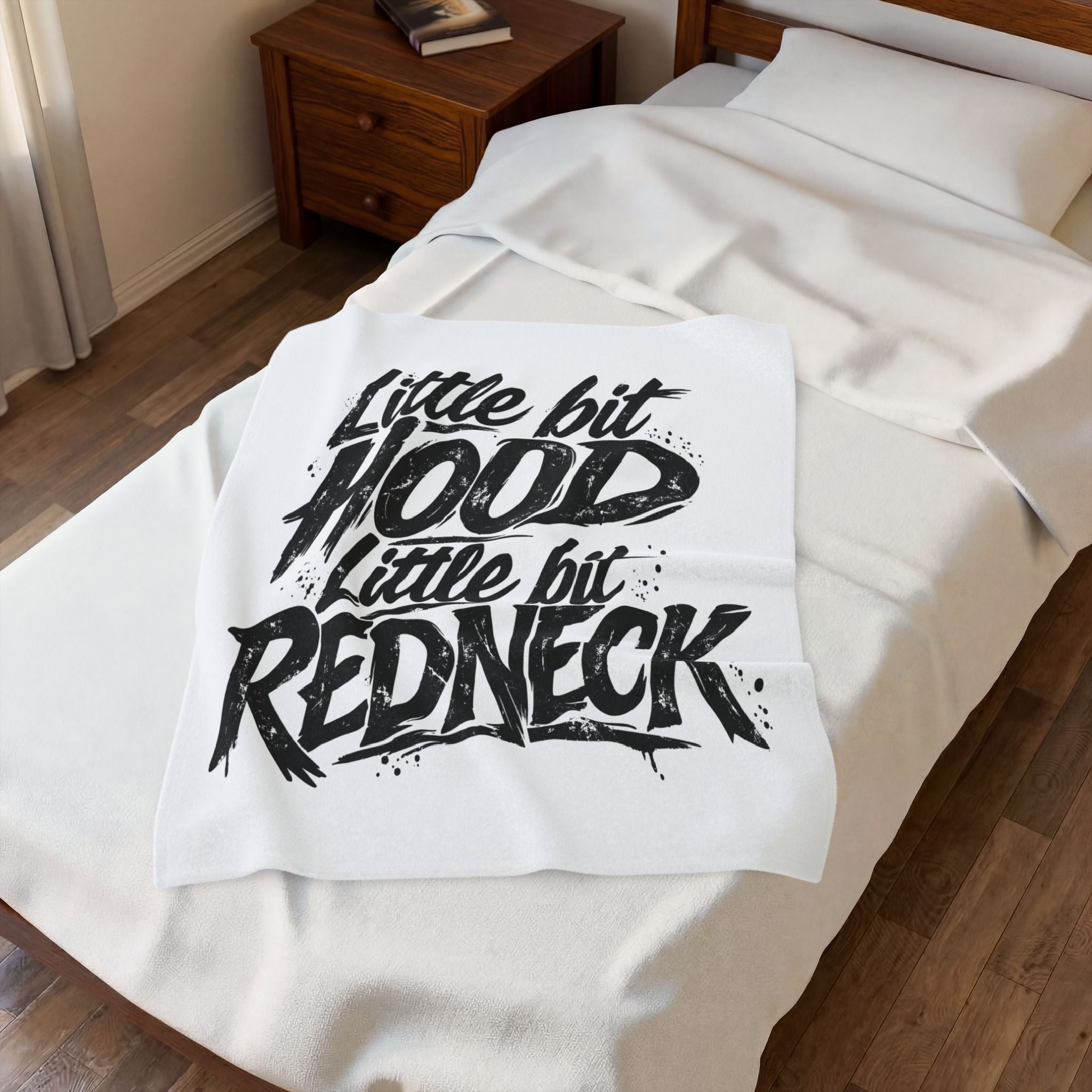 Velveteen Plush throw — "Little Bit Hood, Little Bit Redneck" by Printify