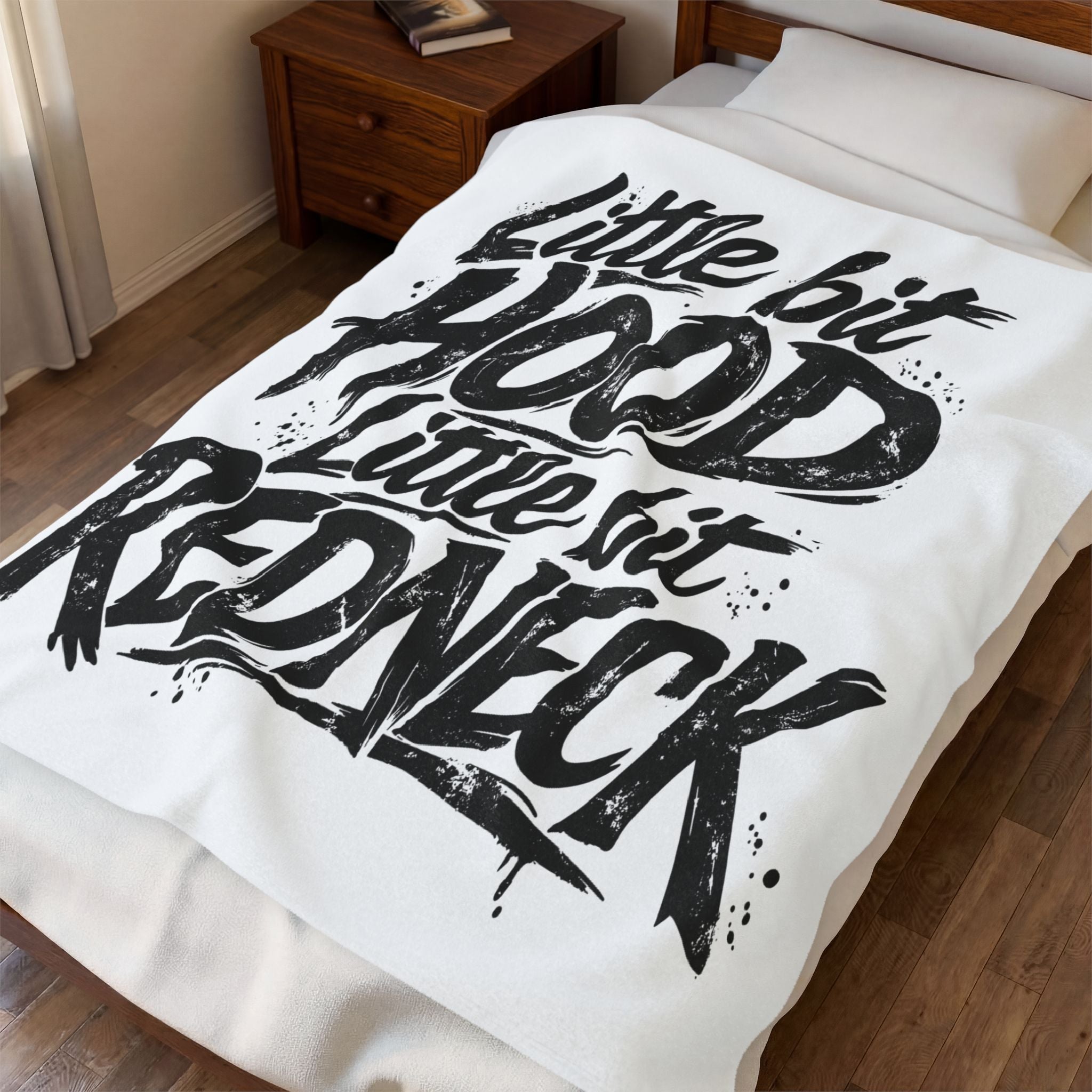 Velveteen Plush throw — "Little Bit Hood, Little Bit Redneck" by Printify