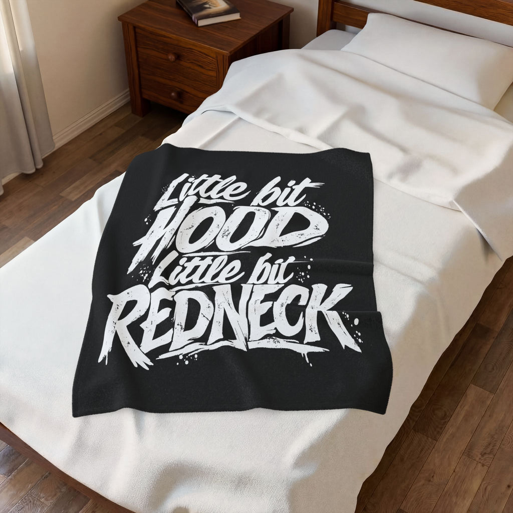 Velveteen Plush throw — "Little Bit Hood, Little Bit Redneck" by Printify