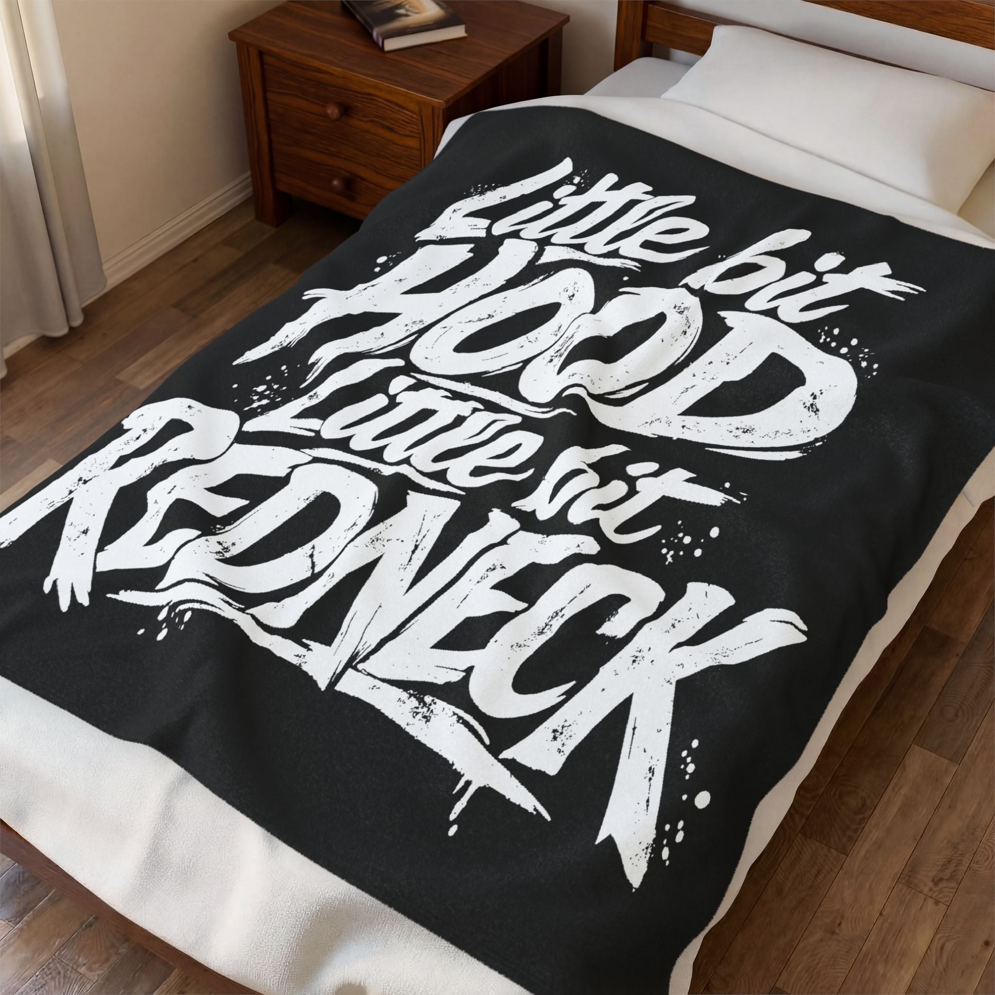 Velveteen Plush throw — "Little Bit Hood, Little Bit Redneck" by Printify